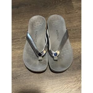 Vionic Tide Davina Women's Thong Sandals Size 8M Silver Gray Leather Flip Flop